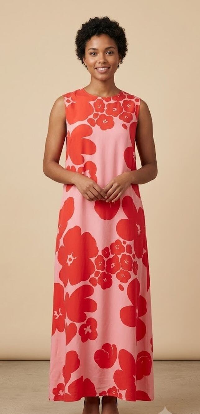 Marimekko Migot Kevättalkoot Cupro Dress Pink Red Floral 36 US 4 6 New - Picture 1 of 9